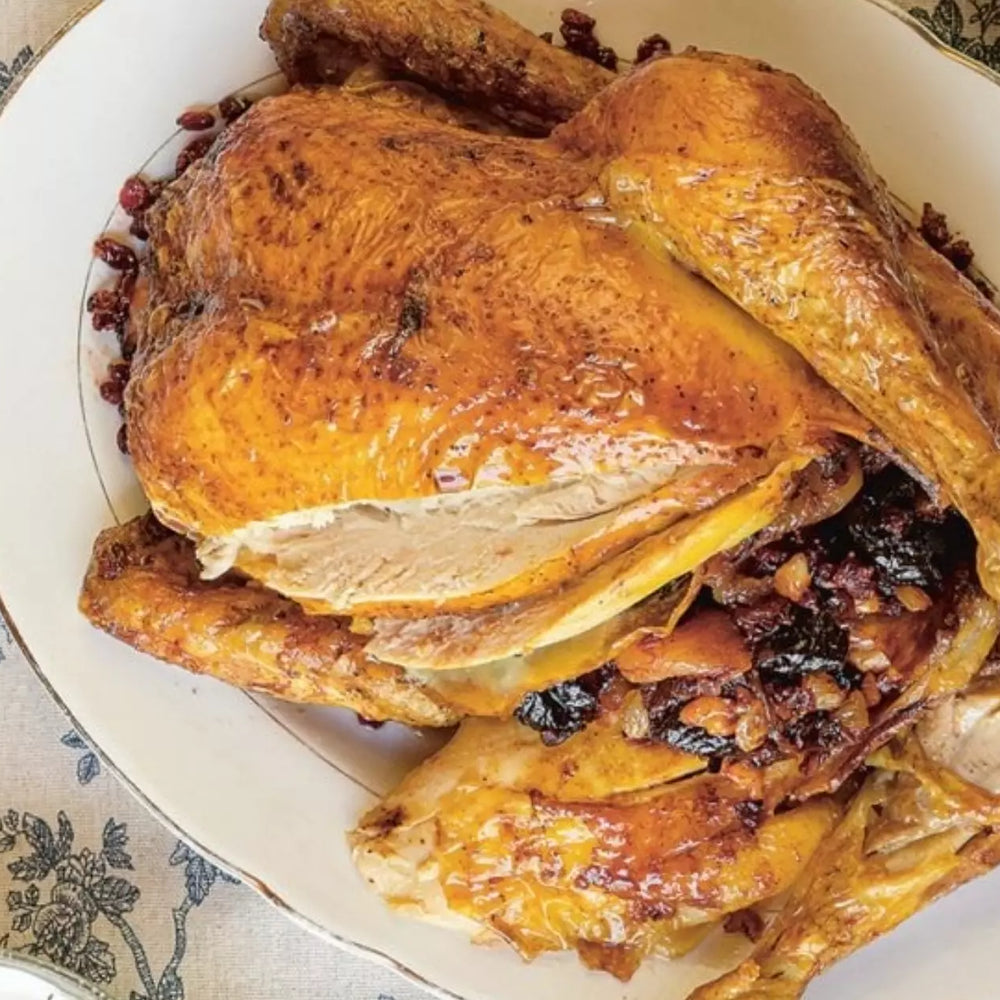 Saffron-Infused Roast Chicken with Dried Fruit Stuffing